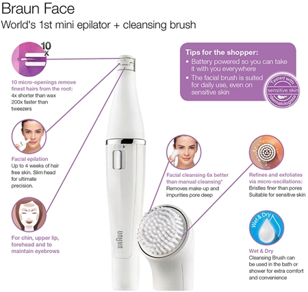 Braun Face  831 depilator z nasadką oczyszczającą do twarzy