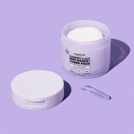 breakout + aid Mini Masks+Toner Pads Bluberry & Acai tonizuojančios pagalvėlės spindesiui ir drėkinimui suteikti