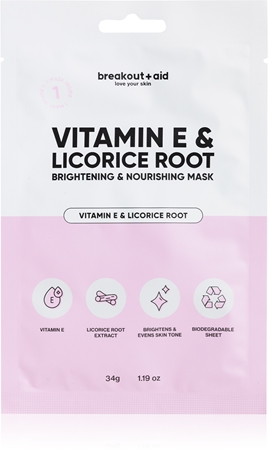 breakout + aid Vitamin E & Licorice Root skaistinamoji tekstilinė veido kaukė su vitaminu E