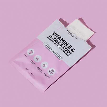 breakout + aid Vitamin E & Licorice Root skaistinamoji tekstilinė veido kaukė su vitaminu E