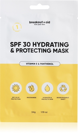breakout + aid SPF 30 Hydrating & Protecting Mask masque hydratant en tissu à la vitamine E