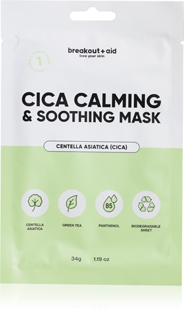 breakout + aid Cica Calming & Soothing Mask raminamoji tekstilinė veido kaukė
