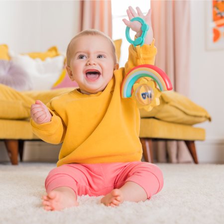 Bright Starts Rainbow móvil para bebé en colores de alto contraste con melodía
