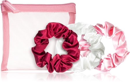 BrushArt Berry Scrunchie set set de elastice pentru păr, în geantă mini White, Light pink, Dark pink