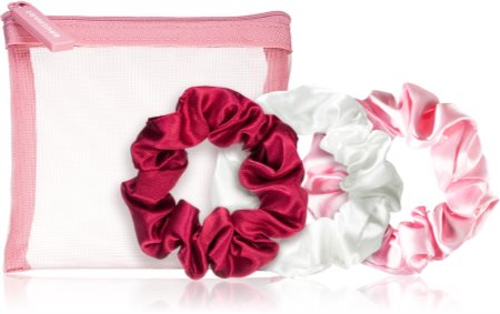 BrushArt Berry Scrunchie set set gumic za lase v mini torbici White, Light pink, Dark pink (3 kos)