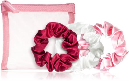 BrushArt Berry Scrunchie set Set von Haargummis in Minitasche White, Light pink, Dark pink (3 pc)
