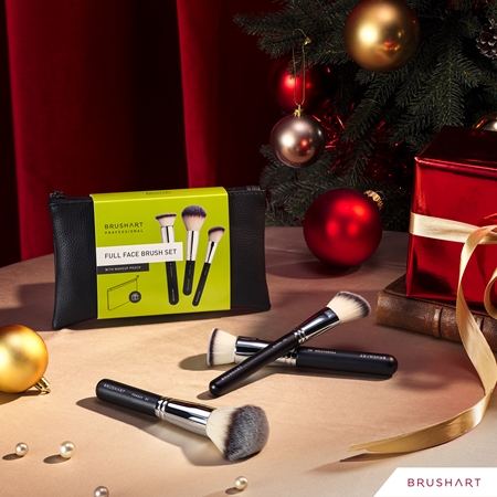 BrushArt Professional Full Face brush set with makeup pouch sada štětců s taštičkou Black
