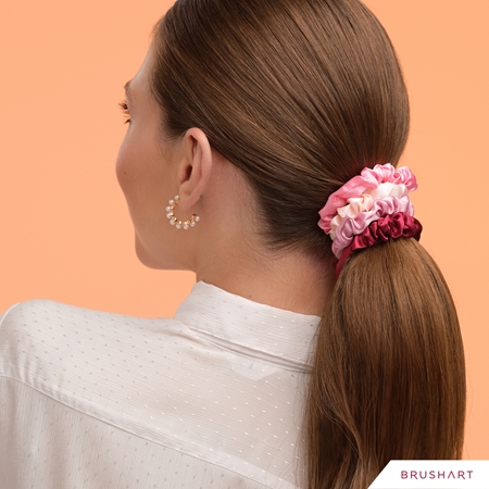 BrushArt Gift for You Slim satin scrunchie set гумки для волосся Pink & Red