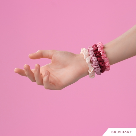 BrushArt Gift for You Slim satin scrunchie set гумки для волосся Pink & Red
