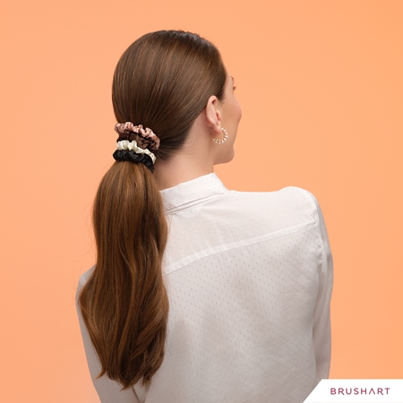 BrushArt Gift for You Slim satin scrunchie set gumičky do vlasů Black & Cream
