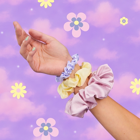 BrushArt Daisy Dreams Satin Scrunchies Set Hair Elastics