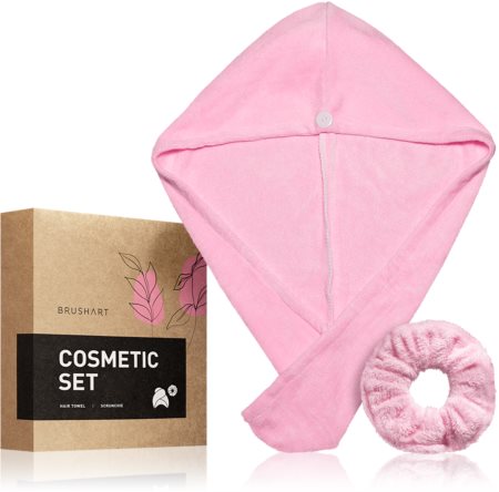 BrushArt Home Salon Hair towel and scrunchie set Σετ Pink (για τα μαλλιά)