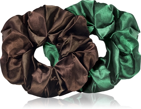 BrushArt Hair Large satin scrunchie set gumičky do vlasů Brown & Green