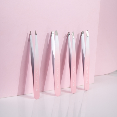 Brushworks The Complete sada pinzet na obočí White & Pink