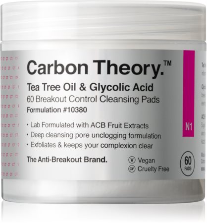 Carbon Theory Tea Tree Oil & Glycolic Acid disques nettoyants pour une peau lumineuse et lisse