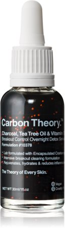Carbon Theory Charcoal, Tea Tree Oil & Vitamin E sérum regenerativo com efeito revitalizante para a noite para pele problemática