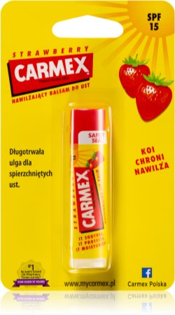 Carmex Strawberry bálsamo hidratante para lábios em stick SPF 15