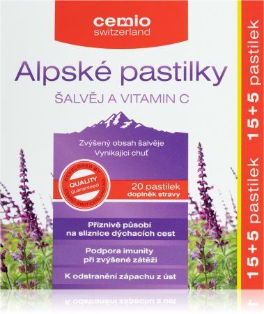 Cemio Alpské pastilky šalvěj a vitamín C doplněk stravy pro podporu zdraví dýchacích cest