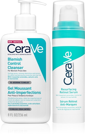 CeraVe Control Cleanser & Retinol Serum Duo set against imperfections in acne-prone skin