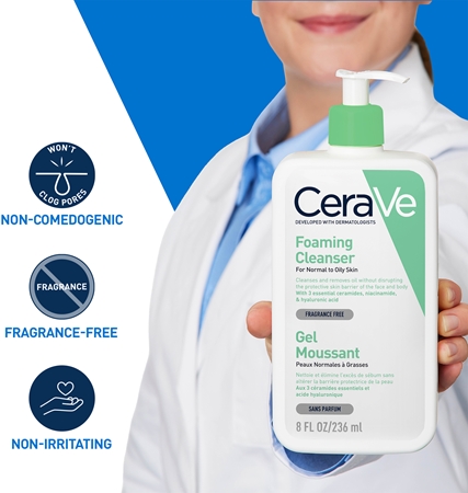 CeraVe Cleansers Foaming Cleanser gel moussant purifiant pour peaux normales à grasses