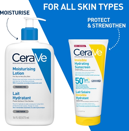 CeraVe Invisible Hydrating Sunscreen SPF 50+ Suntan Milk for face and body