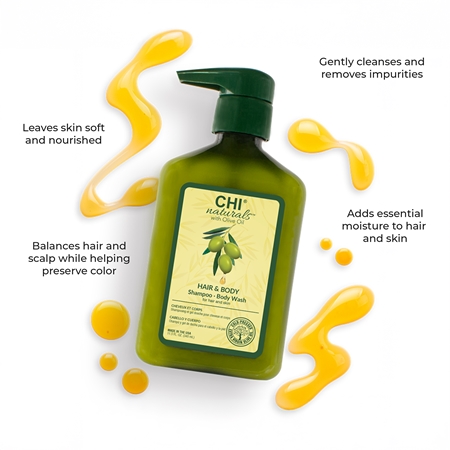 CHI Olive Naturals Hair & Body Shampoo šampūnas ir kūno prausiklis su alyvuogių aliejumi
