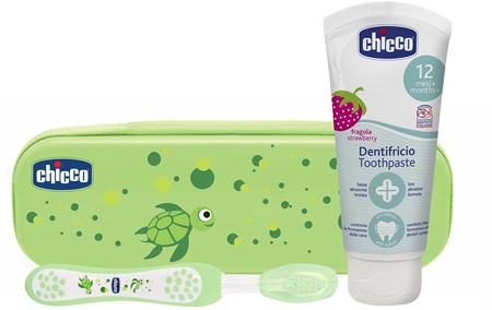 Chicco Always Smiling Green set pentru îngrijirea dentară pentru copii Strawberry