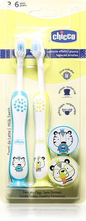 Chicco Toothbrush Set 3-6 y+ Zahnbürste mit Saugnapf für Kinder Tiger-Panda