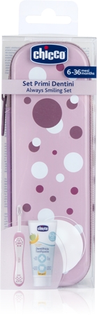 Chicco Always Smiling Set 6m+ set pentru îngrijirea dentară cu sac Lilac