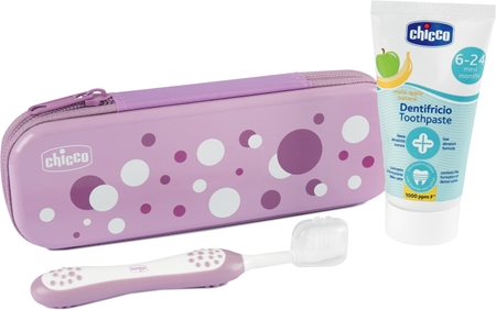 Chicco Always Smiling Set 6m+ set pentru îngrijirea dentară cu sac Lilac