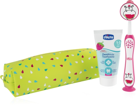 Chicco Always Smiling Set 3y+ set njege za zube s etuijem Hippo
