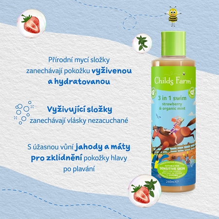 Childs Farm 3 in 1 Swim Strawberry & Organic Mint 3 v 1 šampon, kondicionér a sprchový gel pro děti