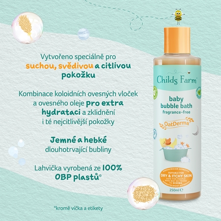 Childs Farm OatDerma Baby Bubble Bath bublinková koupel a mycí gel bez parfemace