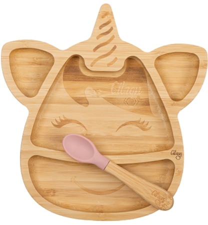 Citron Bamboo Plate piatto diviso con cucchiaino