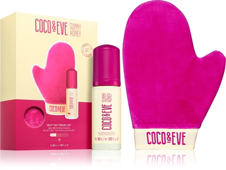 Coco & Eve Sunny Honey Ultimate Glow Travel Kit samoopalovací pěna s aplikační rukavicí cestovní balení