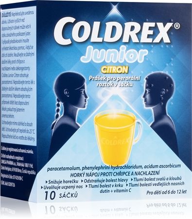 Coldrex Coldrex Junior Citron 300mg/5mg/20mg prášek pro perorální roztok při chřipce a nachlazení