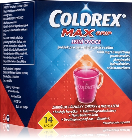 Coldrex Coldrex MAXGRIP Lesní ovoce 1000 mg/10 mg/70 mg prášek pro perorální roztok při chřipce a nachlazení