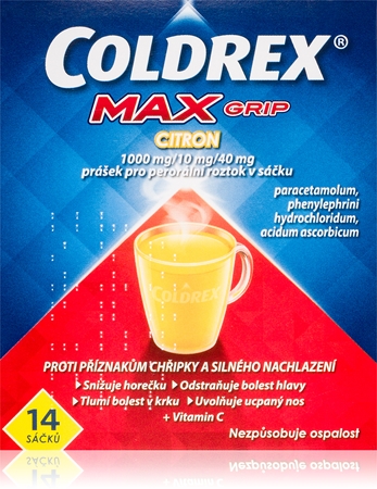 Coldrex Coldrex MAXGRIP Citron 1000 mg/10 mg/40 mg prášek pro perorální roztok při chřipce a nachlazení