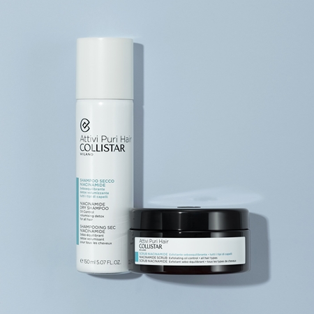 Collistar Hair Niacinamide Dry Shampoo suchý šampon pro absorpci přebytečného mazu a pro osvěžení vlasů s niacinamidem
