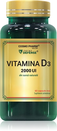 Cosmo Pharm Vitamina D3 2000 UI capsule pentru imunitate, sănătatea sistemului osos și activitate musculară