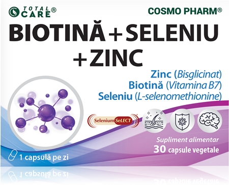 Cosmo Pharm Biotina (1000 mcg) + seleniu + zinc capsule pentru păr, unghii și piele