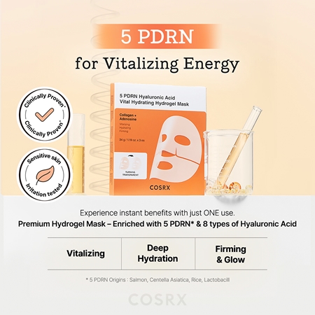 Cosrx 5 PDRN Hyaluronic Acid Vital Hydrating Hydrogel Mask maska hydrożelowa o intensywnym działaniu dla efektu rozjaśnienia i wygładzenia skóry