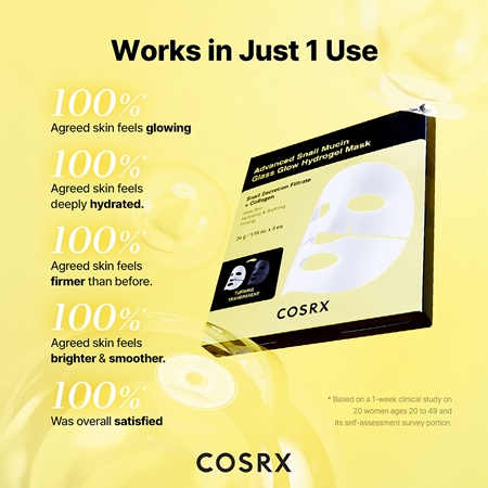 Cosrx Advanced Snail Mucin Glass Glow Hydrogel Mask rewitalizująca maska hydrożelowa z ekstraktem ze śluzu ślimaka do ujednolicenia kolorytu skóry