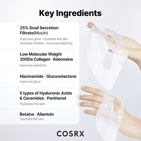 Cosrx Advanced Snail Mucin Glass Glow Hydrogel Mask rewitalizująca maska hydrożelowa z ekstraktem ze śluzu ślimaka do ujednolicenia kolorytu skóry