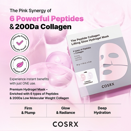 Cosrx The Peptide Collagen Lifting Glow Hydrogel Mask ujędrniająca maseczka do twarzy o działaniu nawilżającym