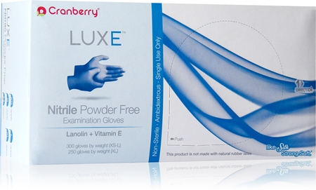Cranberry Luxe Azure nitrilové nepudrované rukavice s lanolinem a vitaminem E