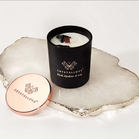 Crystallove Crystalized Scented Candle Black Obsidian & Oud vonná svíčka