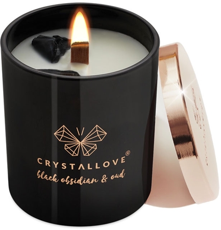 Crystallove Crystalized Scented Candle Black Obsidian & Oud vonná svíčka