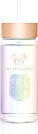 Crystallove Clear Quartz Straw Water Bottle Wasserflasche mit Strohhalm
