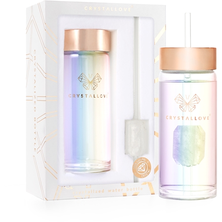Crystallove Clear Quartz Straw Water Bottle Wasserflasche mit Strohhalm